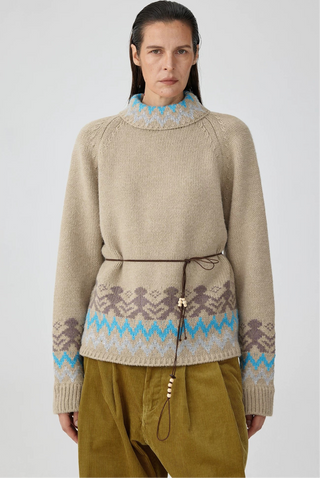 Simple Project Fair Isle Sweater-Khaki