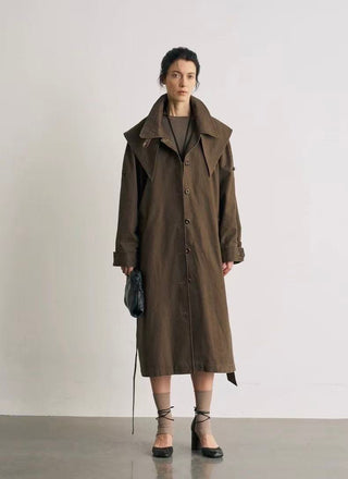 BALIANG Enzyme Scarf Trench Coat-Misty Brown