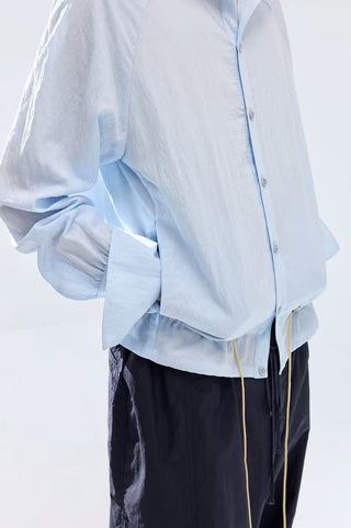 Simple Project Lace-up Hooded Shirt-Sky Blue