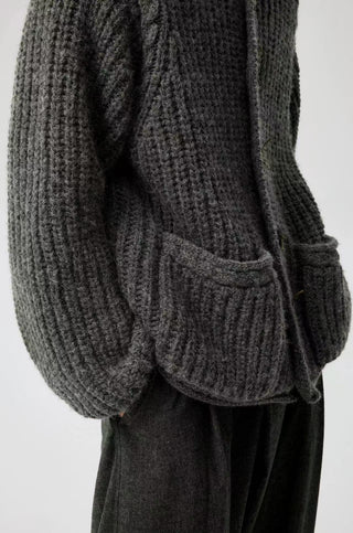 Simple Project Chunky Wool Cardigan-Charcoal