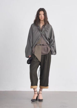 BALIANG Relaxed Linen Cocoon Blouse-Gray