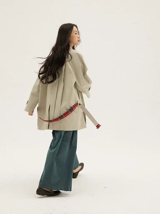 597c Pleated Belted Short Trench Coat