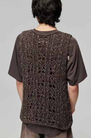 Simple Project Hollow Knit Vest-Brown