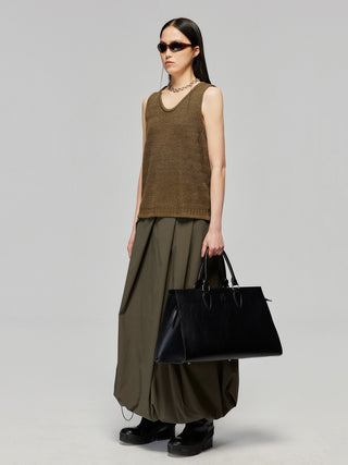 Simple Project Nylon Drawstring Skirt-Olive