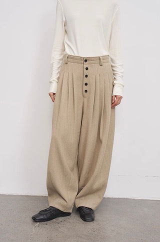 BALIANG Pleated Wool Balloon Trousers-Oat Beige