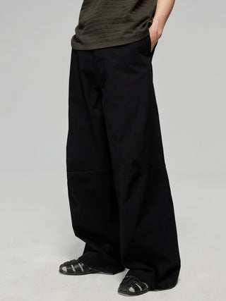 Simple Project Cotton Split Wide Trousers-Black