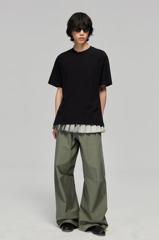 Simple Project Cotton Split Wide Trousers-Olive
