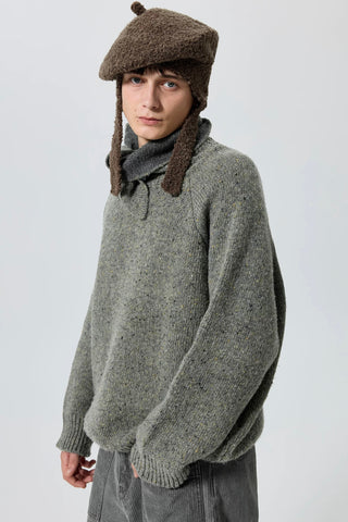 Simple Project Knotted Collar Sweater-Gray