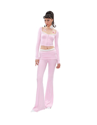 NOLA Lace Foldover Pants-Pink