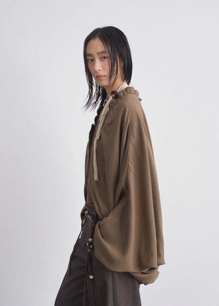 BALIANG Relaxed Linen Cocoon Blouse-Brown