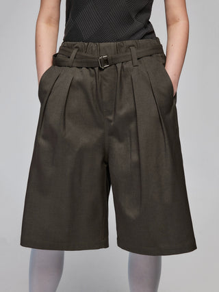 Simple Project Belted TR Shorts-Dark Brown