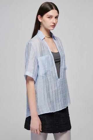 Simple Project Linen V-neck Shirt-Blue