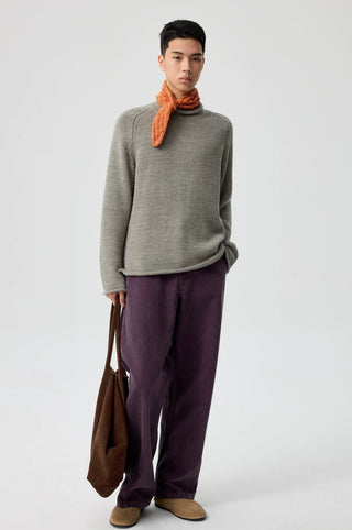 Simple Project Roll-Up Sweater-Khaki Gray