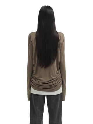 RamonGunSilver Drape Layered Blouse-Brown