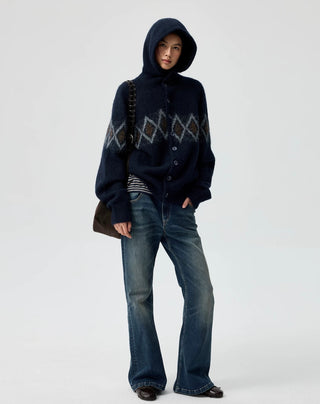 Simple Project Jacquard Sweater-Navy