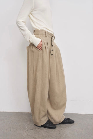 BALIANG Pleated Wool Balloon Trousers-Oat Beige