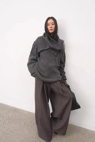 BALIANG Fringed Scarf Sweater