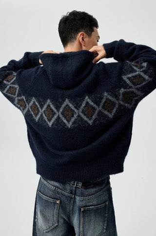 Simple Project Jacquard Sweater-Navy