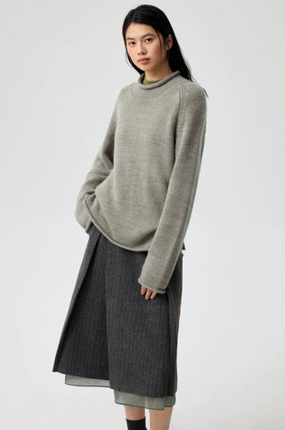 Simple Project Roll-Up Sweater-Khaki Gray