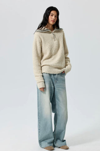 Simple Project High-Neck Sweater-Cream