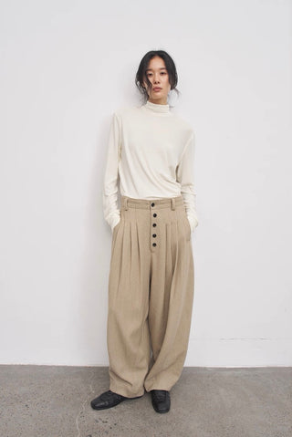 BALIANG Pleated Wool Balloon Trousers-Oat Beige