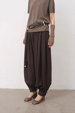 BALIANG Tapered Pleated Trousers-Coffee Brown