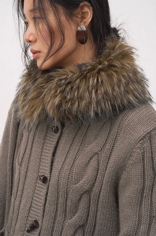 BALIANG Cable Fur Cardigan