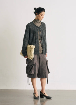 BALIANG Alpaca Fluffy Cardigan-Gray