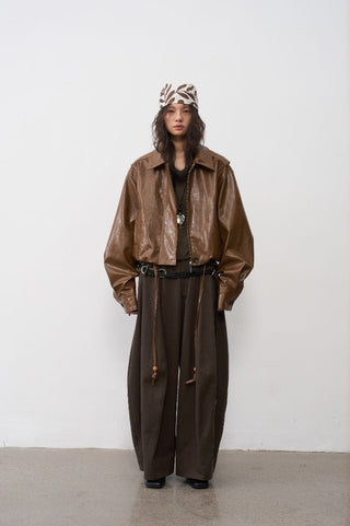 BALIANG Sunblaze Scarf Leather Jacket-Amber