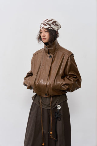 BALIANG Sunblaze Scarf Leather Jacket-Amber