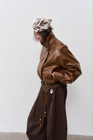 BALIANG Sunblaze Scarf Leather Jacket-Amber