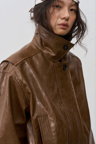 BALIANG Sunblaze Scarf Leather Jacket-Amber