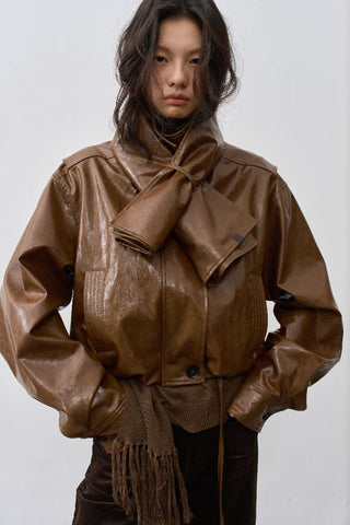BALIANG Sunblaze Scarf Leather Jacket-Amber