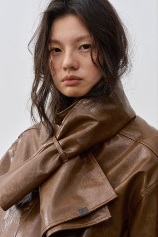 BALIANG Sunblaze Scarf Leather Jacket-Amber