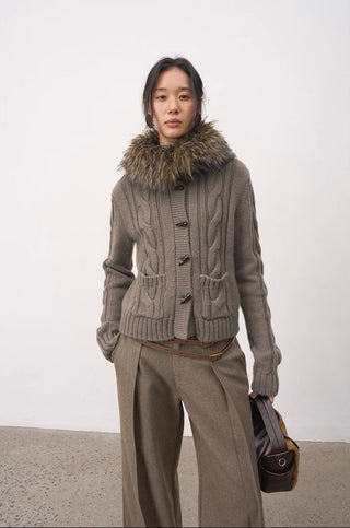 BALIANG Cable Fur Cardigan