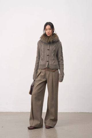 BALIANG Cable Fur Cardigan