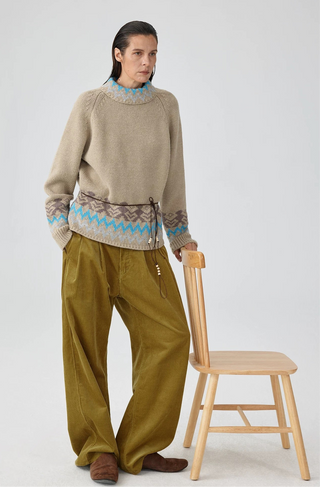 Simple Project Fair Isle Sweater-Khaki