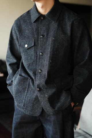 LANSYINLI Hemp-Cotton Utility Denim Jacket