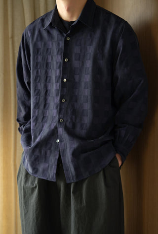 LANSYINLI Jacquard Check Long-Sleeve Shirt