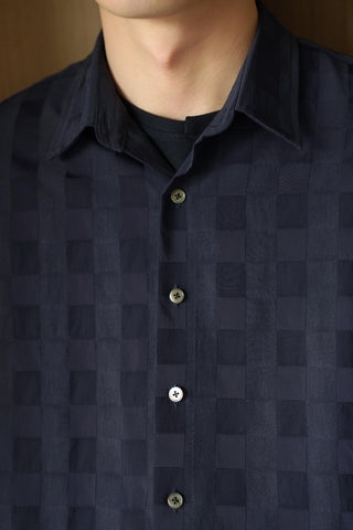 LANSYINLI Jacquard Check Long-Sleeve Shirt