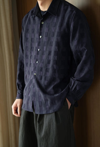 LANSYINLI Jacquard Check Long-Sleeve Shirt