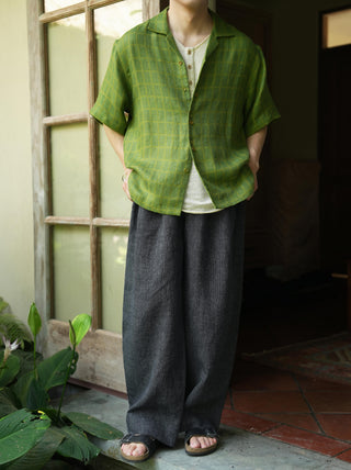 LANSYINLI Ink Bamboo Linen Trousers