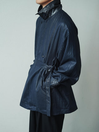 LANSYINLI Coated Patchwork Cropped Coat
