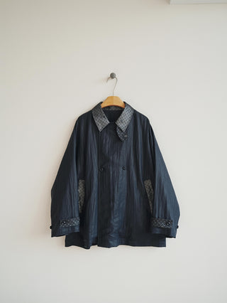 LANSYINLI Coated Patchwork Cropped Coat
