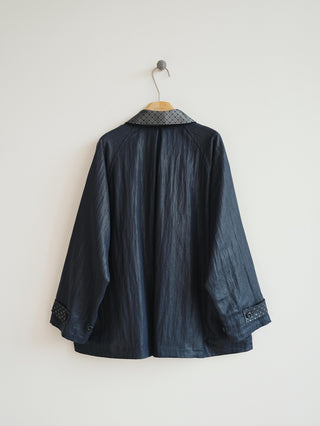 LANSYINLI Coated Patchwork Cropped Coat