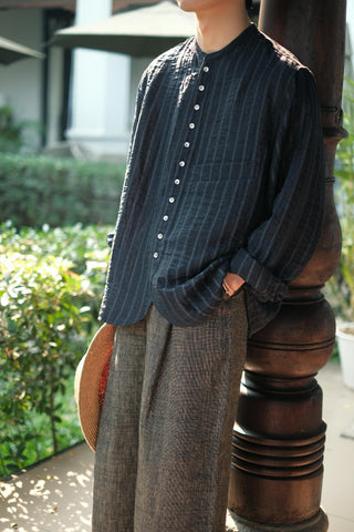 LANSYINLI Japanese Vintage Striped Shirt
