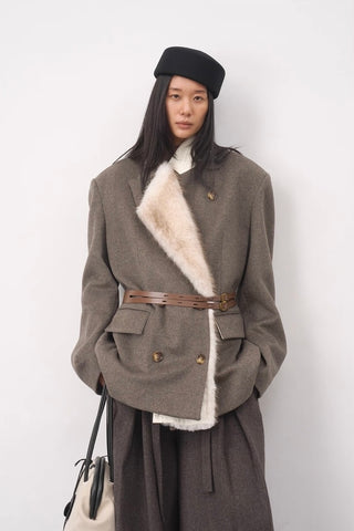 BALIANG Coil Tweed Blazer-Camel