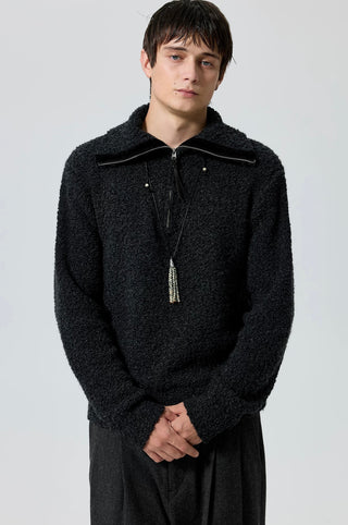 Simple Project High-Neck Sweater-Black