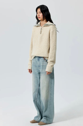 Simple Project High-Neck Sweater-Cream