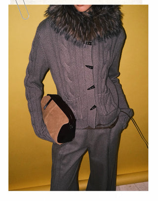 BALIANG Cable Fur Cardigan